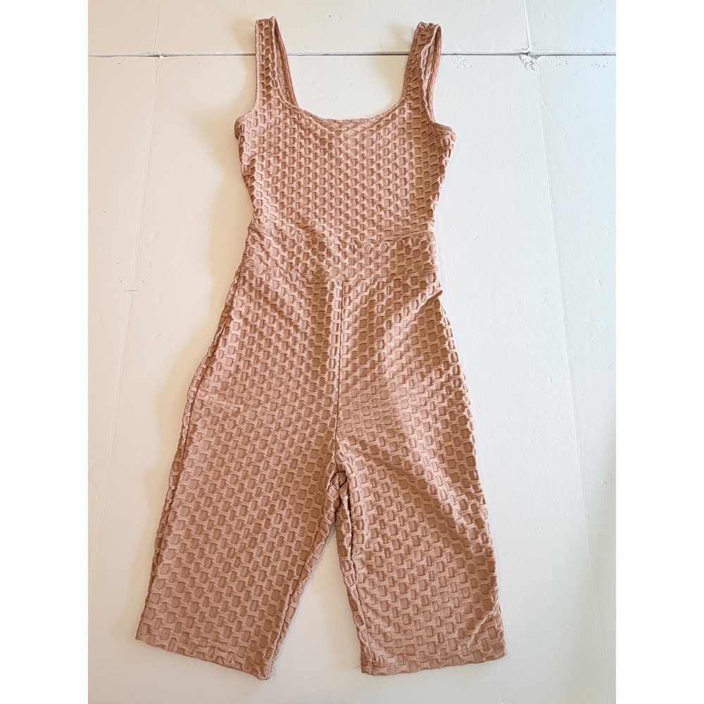 Iris Mauve Pink Textured Waffle Romper Sleeveless Biker Short Bodysuit Small